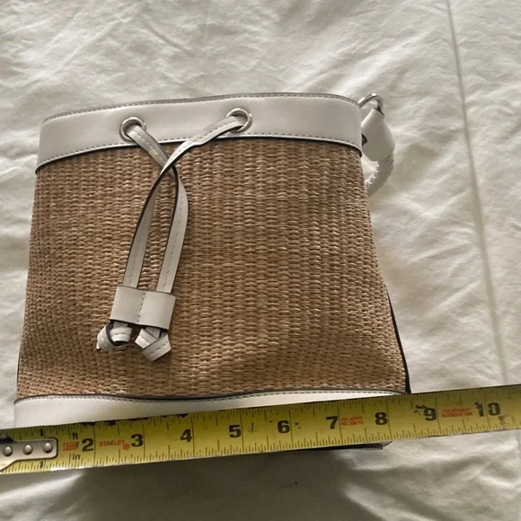 Nine West White Straw-Trim Bucket Bag with Braided Strap - Picture 5 of 12